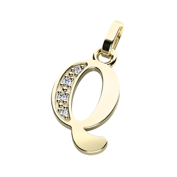 Přívěsek písmeno Q žluté zlato 585/1000 přírodní diamanty 0.018 ct G/SI 10982-00-ZL-DIA-Q