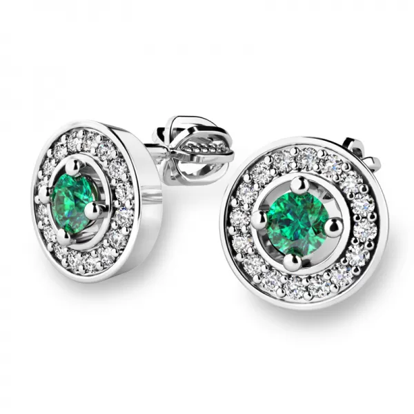 Náušnice bílé zlato 585/1000, přírodní diamanty a smaragdy, 10921-B-SMAR