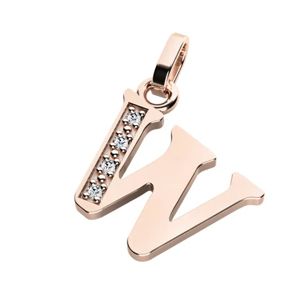 Přívěsek písmeno W růžové zlato 585/1000 přírodní diamanty 0.018 ct G/SI 10982-00-CV-DIA-W