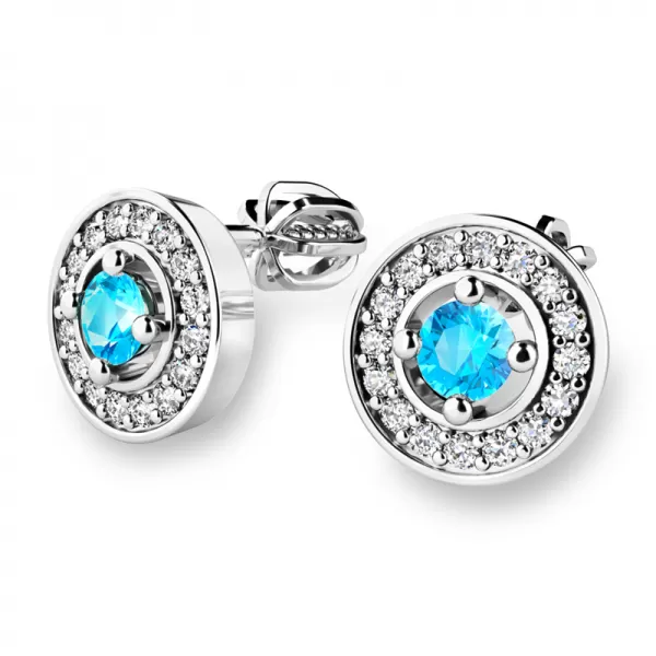 Náušnice bílé zlato 585/1000, přírodní diamanty a topazy, 10921-B-TPZ