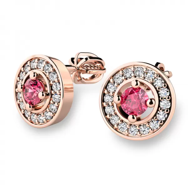 Náušnice růžové zlato 585/1000, přírodní diamanty a turmalíny, 10921-CV-TUR