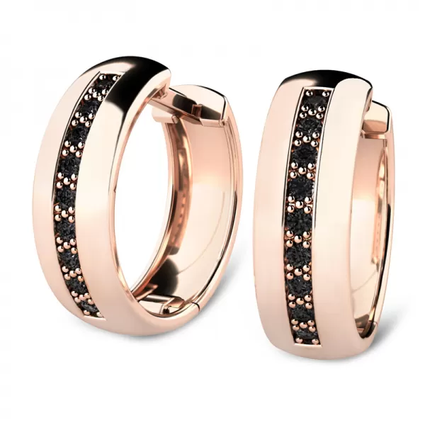 Náušnice růžové zlato 585/1000, přírodní diamanty 0.126ct, 109012-CV-DIA-Black