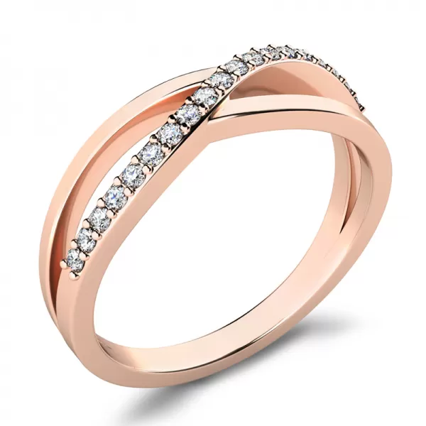Prsten z růžového zlata 585 s přírodními diamanty 0,114ct, 10997-CV-DIA