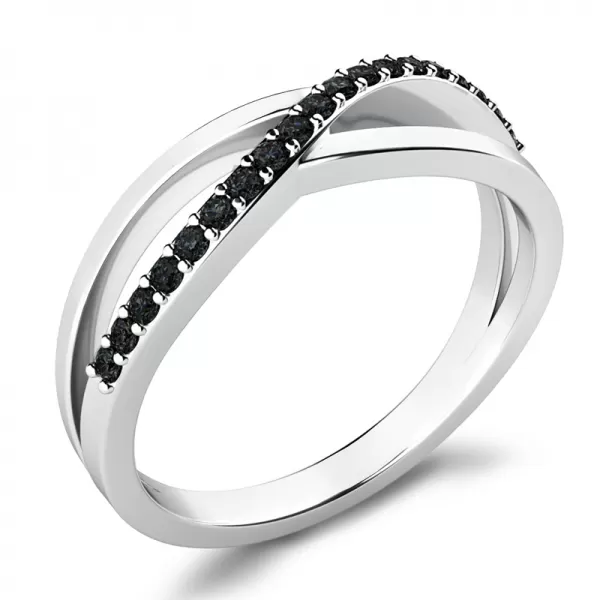 Prsten z bílého zlata 585 s černými přírodními diamanty 0,114ct, 10997-B-DIA-Black
