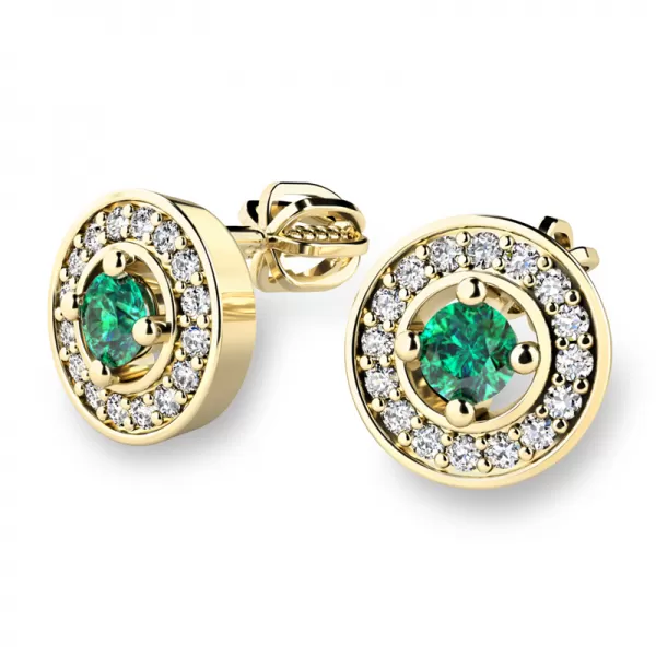 Náušnice žluté zlato 585/1000, přírodní diamanty a smaragdy, 10921-ZL-SMAR