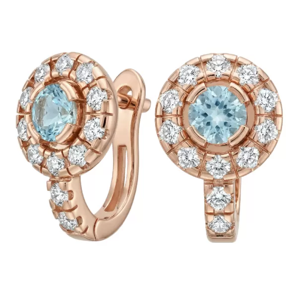Náušnice růžové zlato 585/1000, přírodní diamanty a topazy, 109015-CV-TPZ