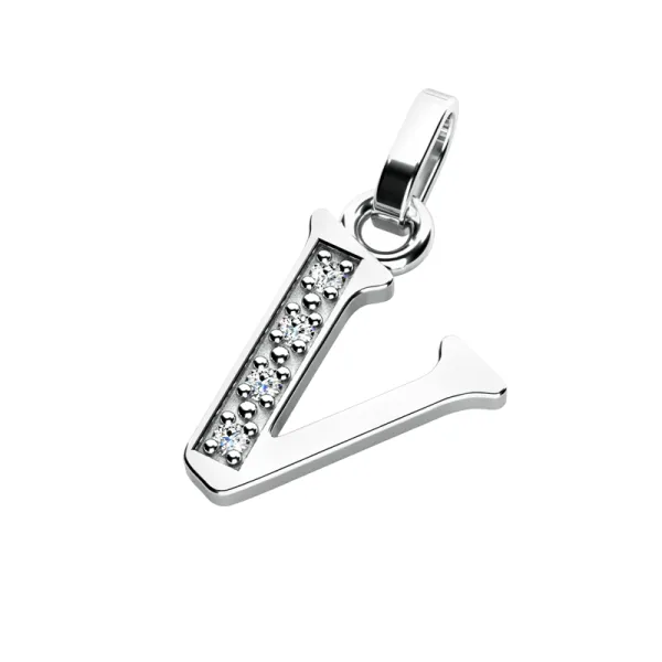 Přívěsek písmeno V bílé zlato 585/1000 přírodní diamanty 0.018 ct G/SI 10982-00-B-DIA-V