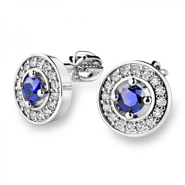 Náušnice bílé zlato 585/1000, přírodní diamanty a safíry, 10921-B-SAF