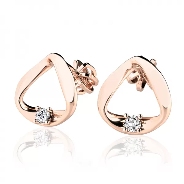 Náušnice z růžového zlata 585/1000 s přírodními diamanty 0,024ct, G/SI