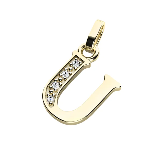Přívěsek písmeno U žluté zlato 585/1000 přírodní diamanty 0.018 ct G/SI 10982-00-ZL-DIA-U