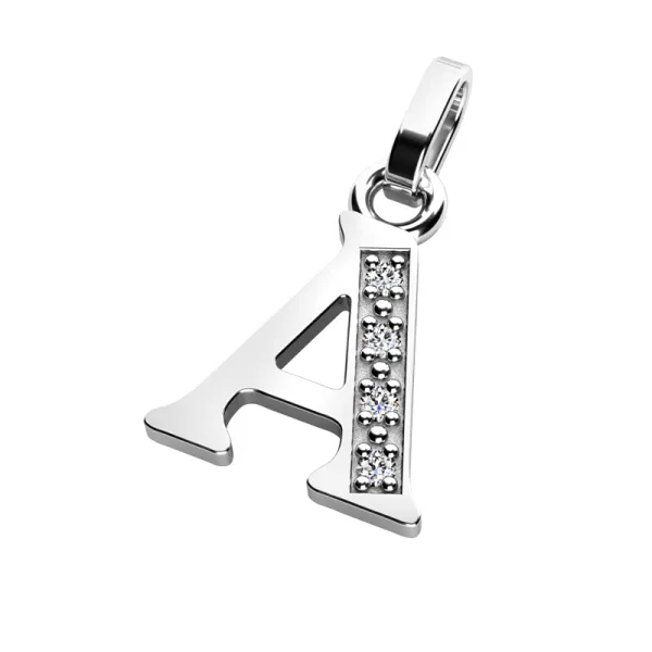 Přívěsek písmeno A bílé zlato 585/1000 přírodní diamanty 0.018 ct G/SI 10982-00-B-DIA-A