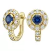 Náušnice žluté zlato 585/1000, přírodní diamanty a safíry, 109015-ZL-SAF