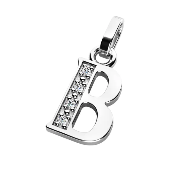 Přívěsek písmeno B bílé zlato 585/1000 přírodní diamanty 0.018 ct G/SI 10982-00-B-DIA-B