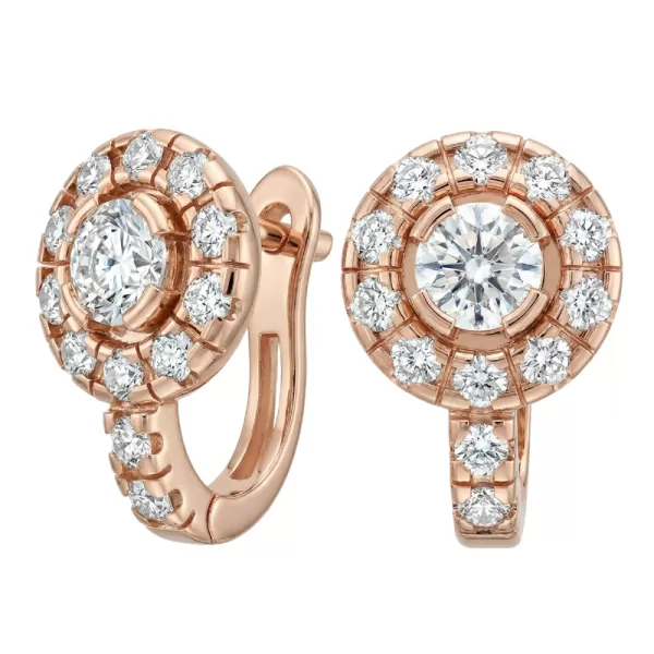 Náušnice růžové zlato 585/1000, přírodní diamanty 0.884ct, 109015-CV-DIA