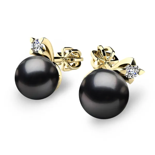 Dámské náušnice žluté zlato 585/1000 přírodní diamant 0.050 ct s perlami 10890-ZL-DIA-FW-Black
