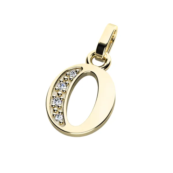 Přívěsek písmeno O žluté zlato 585/1000 přírodní diamanty 0.018 ct G/SI 10982-00-ZL-DIA-O