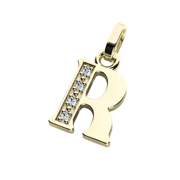 Přívěsek písmeno R žluté zlato 585/1000 přírodní diamanty 0.018 ct G/SI 10982-00-ZL-DIA-R