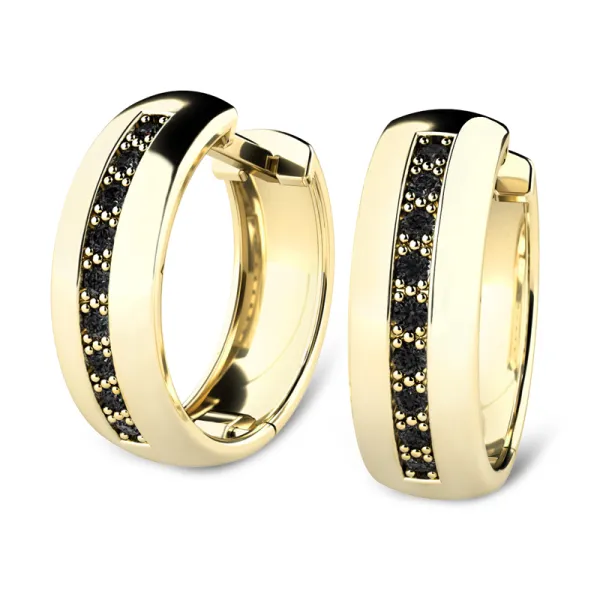 Náušnice žluté zlato 585/1000 kruhy s černými zirkony 109012-ZL-ZIR-Black