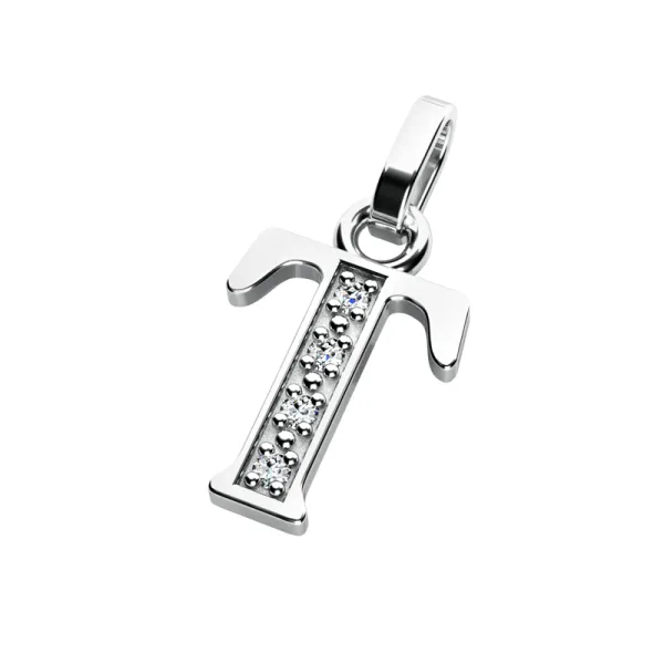 Přívěsek písmeno T bílé zlato 585/1000 přírodní diamanty 0.018 ct G/SI 10982-00-B-DIA-T