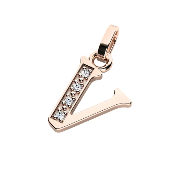 Přívěsek písmeno V růžové zlato 585/1000 přírodní diamanty 0.018 ct G/SI 10982-00-CV-DIA-V
