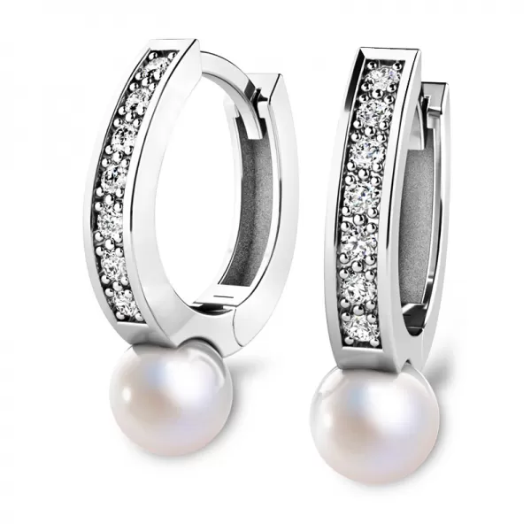 Náušnice bílé zlato 585/1000, přírodní diamanty 0.210ct, přírodní perly 109011-B-DIA-FW