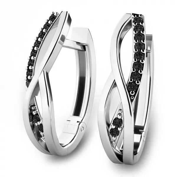 Náušnice z bílého zlata 585/1000, přírodní černé diamanty 0.140ct, 10987-B-Black