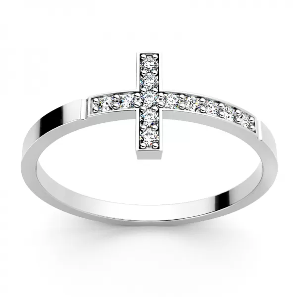 Diamantový prsten křížek z bílého zlata 140032-B-DIA