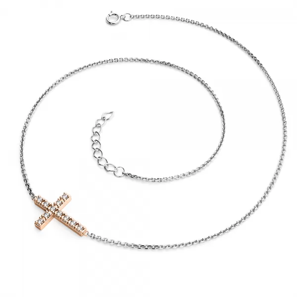 Náhrdelník s křížem a diamanty 140018-NH01-BCV-DIA