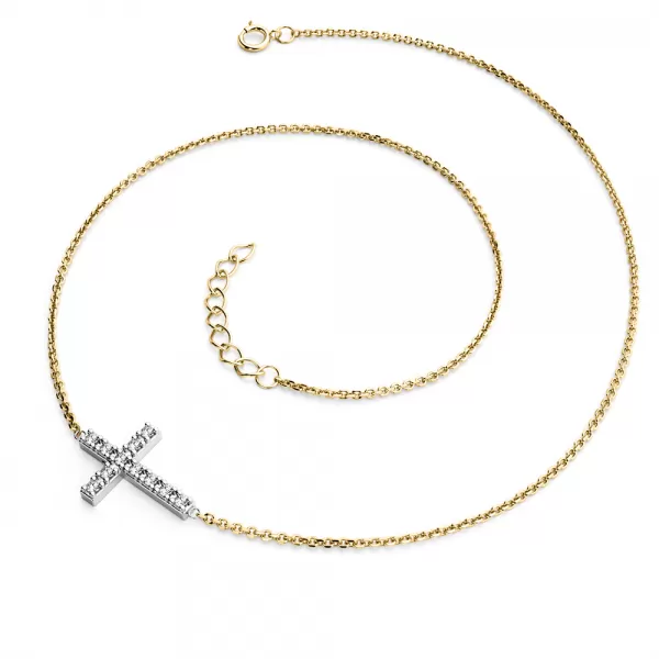 Náhrdelník s křížem a diamanty 140018-NH01-ZLB-DIA