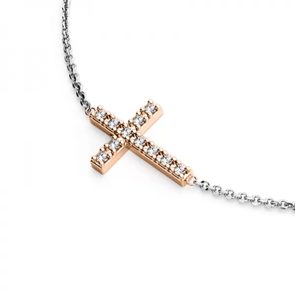 Náhrdelník s křížem a diamanty 140018-NH01-BCV-DIA