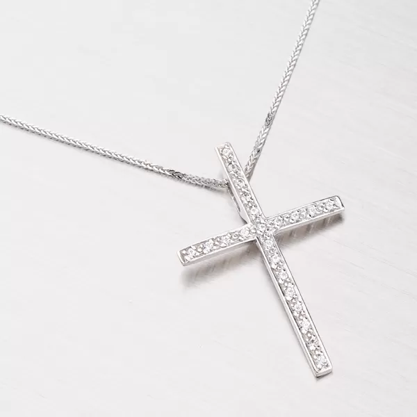 Přívěsek bílé zlato 585 zirkon ve tvaru kříže 187-0017