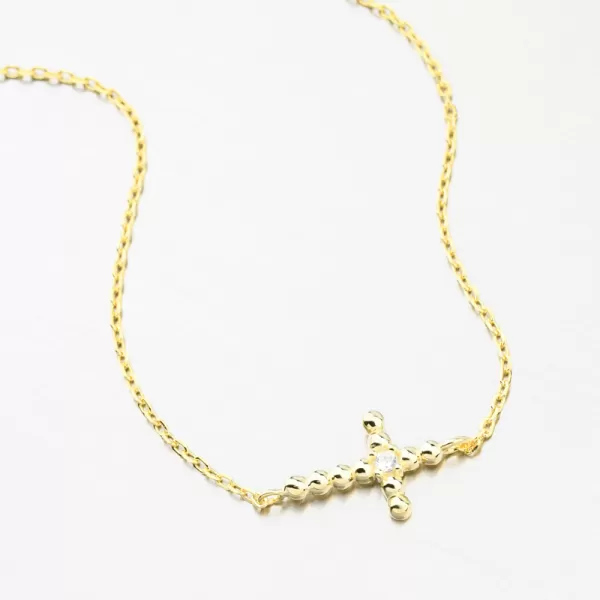 Pozlacený stříbrný náramek kříž se zirkony BST-14580