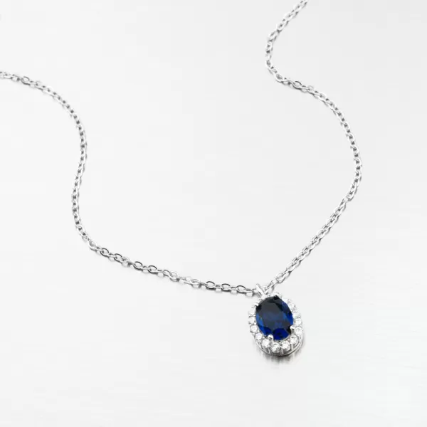 Stříbrný náhrdelník se zirkony a safírem SETST-15145