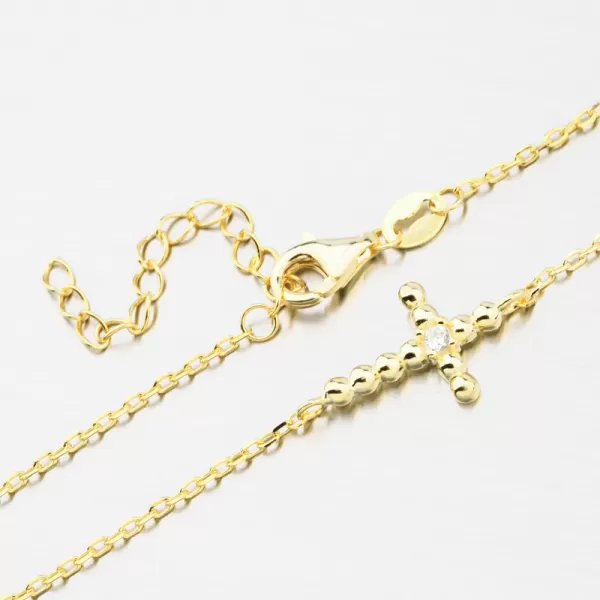 Pozlacený stříbrný náramek kříž se zirkony BST-14580