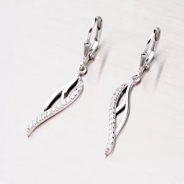 Visací náušnice se zirkony OKP-293-OKS