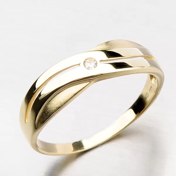 Dámský prsten zirkon symetrický žluté zlato DZ1562-ZL