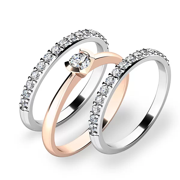 Zásnubní prsten zlato mix 585/1000 zirkon set zásnubních 10840-SET02-RB