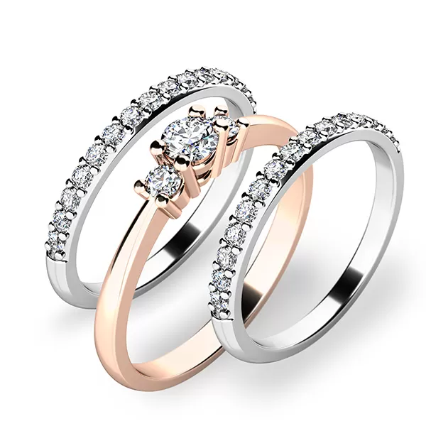 Zásnubní prsten zlato mix 585/1000 zirkon set zásnubních 10843-SET02-RB