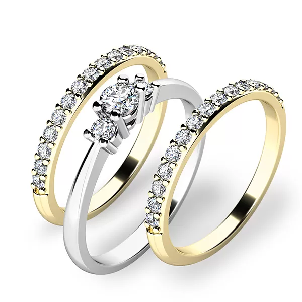 Zásnubní prsten zlato mix 585/1000 zirkon set zásnubních 10843-SET02-BZ