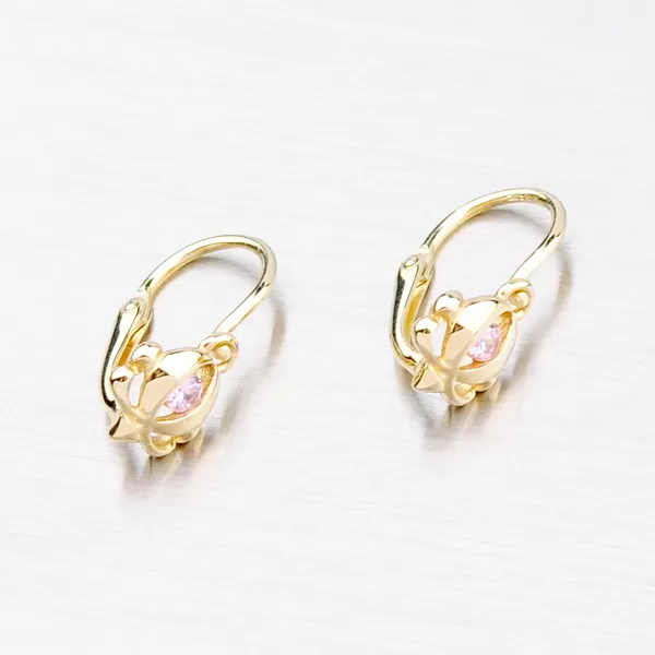 Zlaté náušnice s růžovým zirkonem 52DN-2218ZR