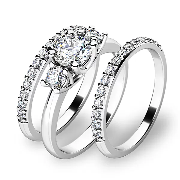 Zásnubní prsten bílé zlato 585/1000 set zásnubních 10803-SET02-BB