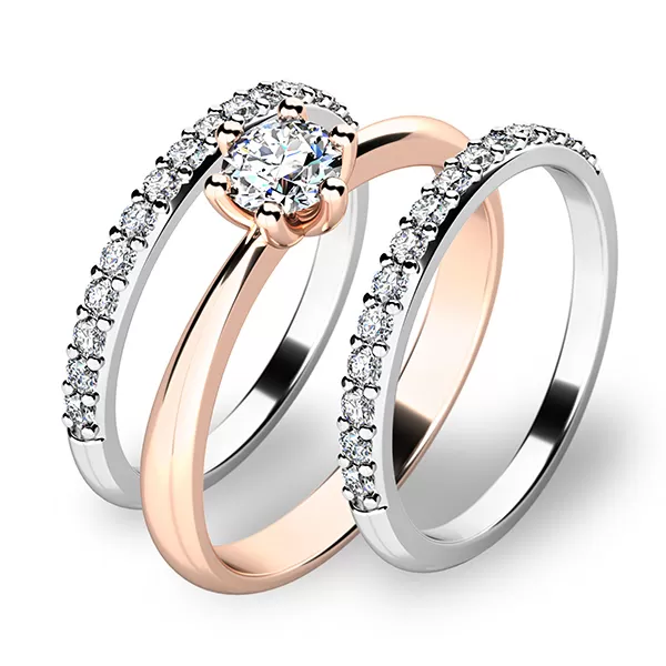 Zásnubní prsten zlato mix 585/1000 zirkon set 10819-SET02-RB