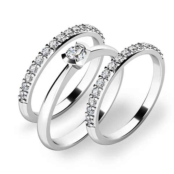 Zásnubní prsten bílé zlato 585/1000 set zásnubních 10840-SET02-BB