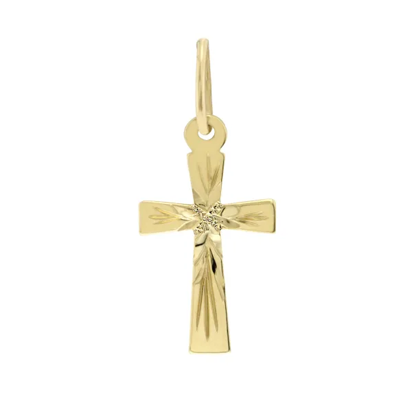 Přívěsek žluté zlato 585 křížek - ručně rytý 322P-130097