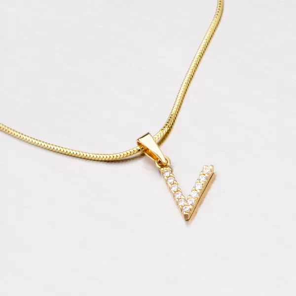 Přívěsek písmeno V - zlato 585 se zirkony 13-152-V