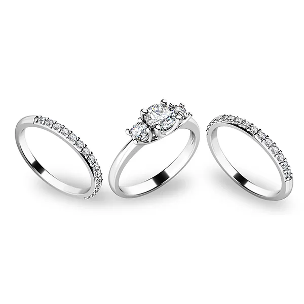 Zásnubní prsten bílé zlato 585/1000 set zásnubních 10803-SET02-BB