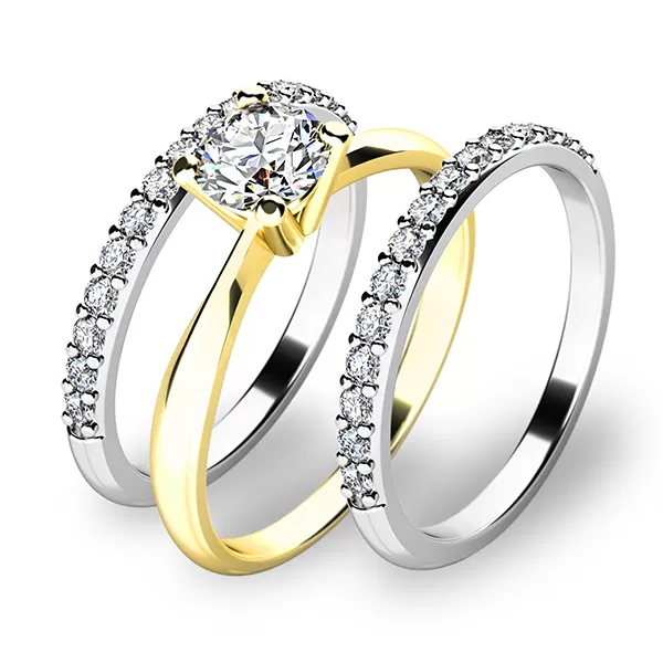 Zásnubní prsten zlato mix 585/1000 zirkon set tří zásnubních 10770-SET02-ZB