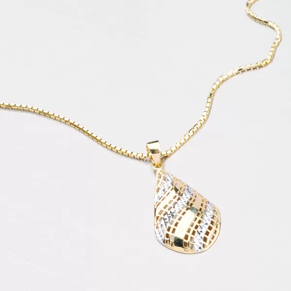 Zlatý přívěsek - kapka zdobená gravírováním 43-21436