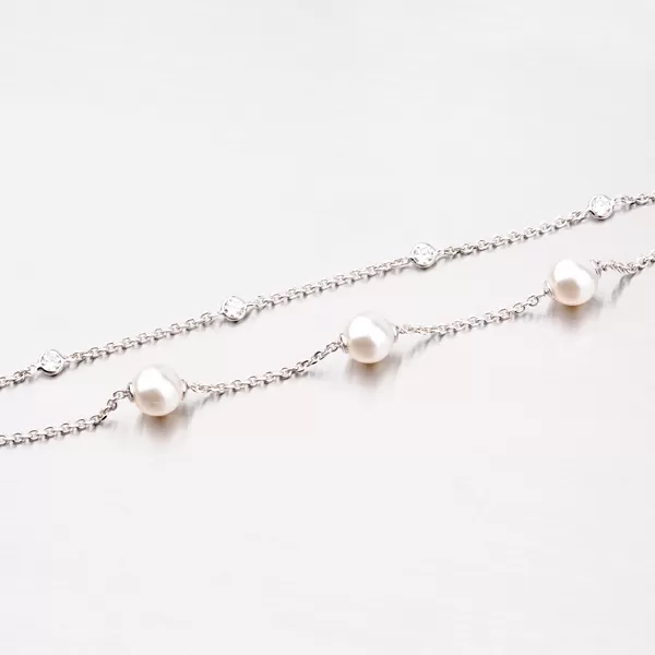 Náramek ze stříbra s perlami a zirkony B1400826-0398-SLX