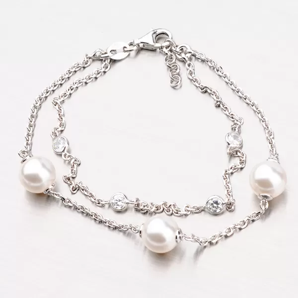 Náramek ze stříbra s perlami a zirkony B1400826-0398-SLX
